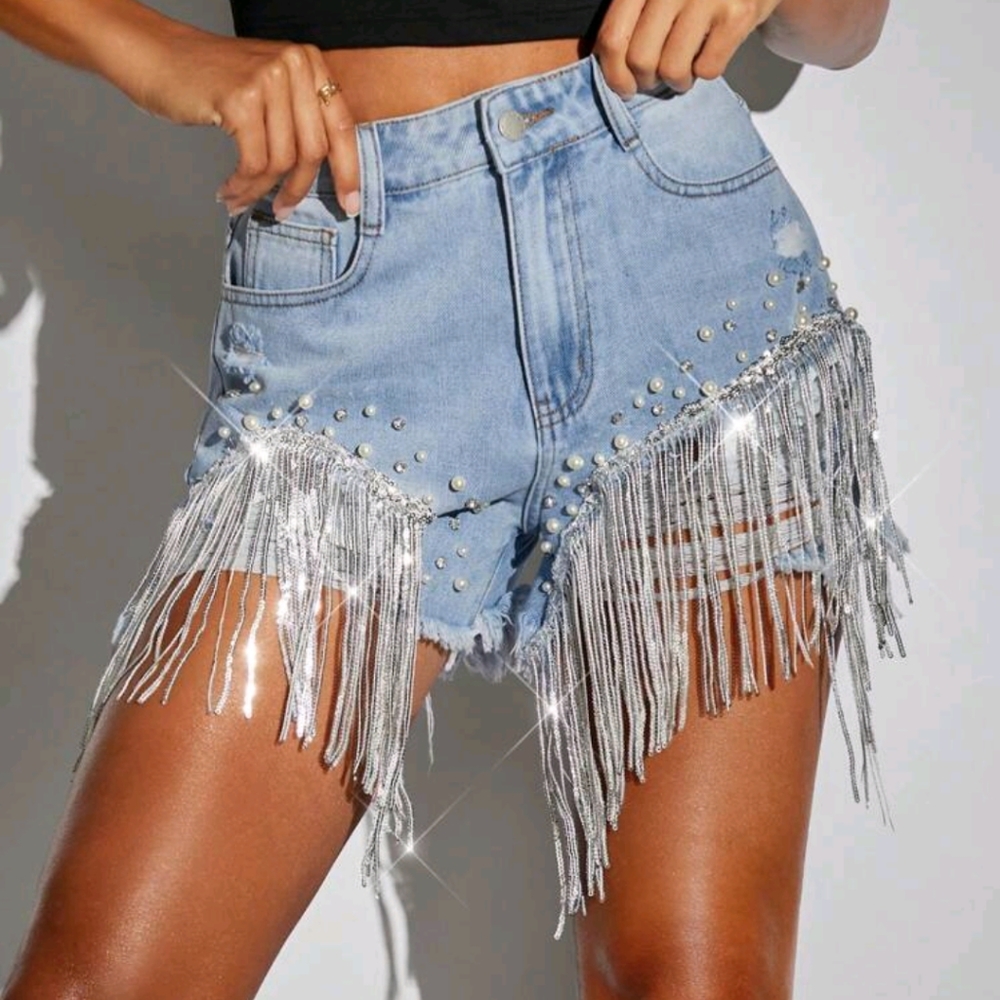Women's pearl rhinestone shorts